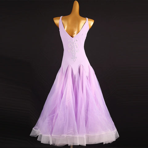 Lavender Light Purple Competition Ballroom Dance Dresses for Women Girls Kids Modern Waltz Tango Dance Performancelong Gown - Moderndancedress.com