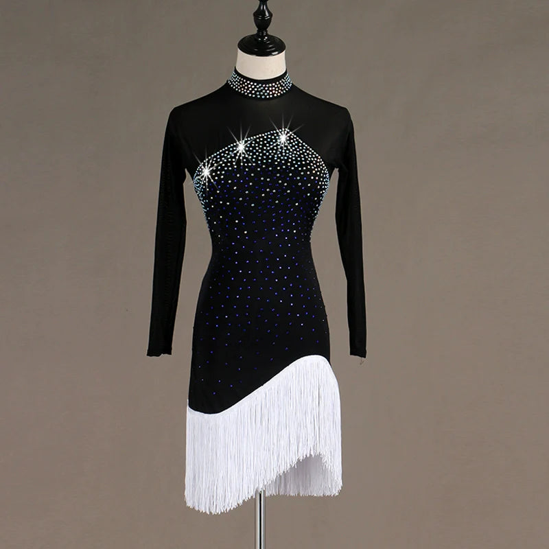 Sexy Latin Dance Competition Dresses Comfortable tassels dress Rhinestones Sleeveless Dress - Moderndancedress.com