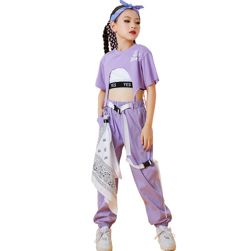 Girls hip hop street jazz dance costume Children fashion purple stage performance model catwalk gogo dancers dance outfits for kids - Moderndancedress.com