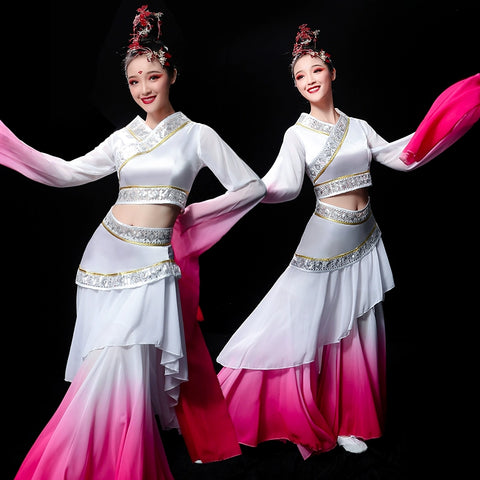 Chinese Folk Dance Costume Watersleeve Dance Costume Female Caiwei Dance Classical Dance Chinese Wind Long Sleeve Gradual Dance Costume Adults - 