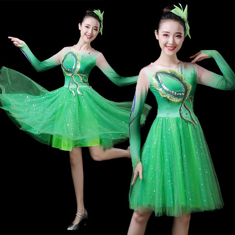 Chinese Folk Dance Costume Modern Dance Costume Young Women Adult Dance Costume Square Dance Costume Lineup Competition Costume - Moderndancedress.com