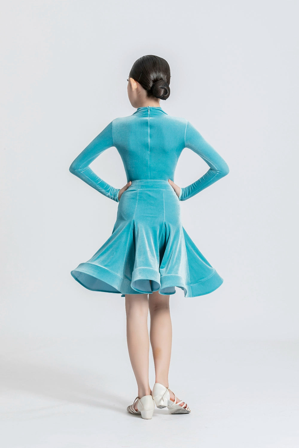 Wine Blue Yellow Latin Dance Competition Dresses for Children Girls Ballroom Salsa Chacha velvet Dance Clothes Party Performance Ball Gown - Moderndancedress.com