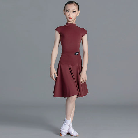Latin Dance dresses for kids Girls green wine Competition Short Sleeve International modern Dance Standard Suit for children - Moderndancedress.com