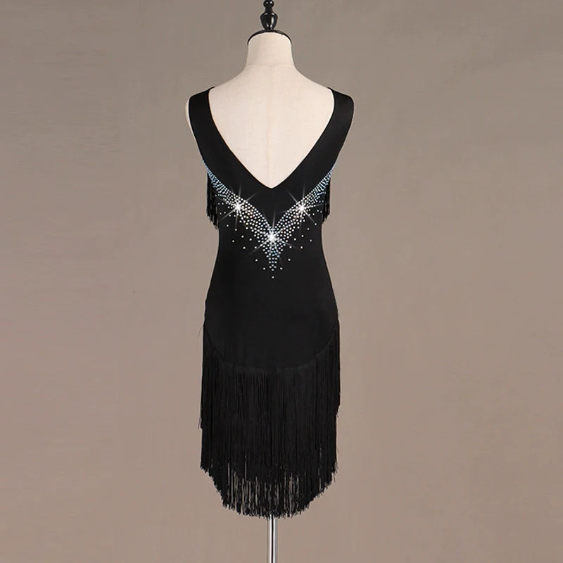 tassels Latin Dance Dresses Latin Dance Competition Dresses / Rhinestones High Dress - Moderndancedress.com