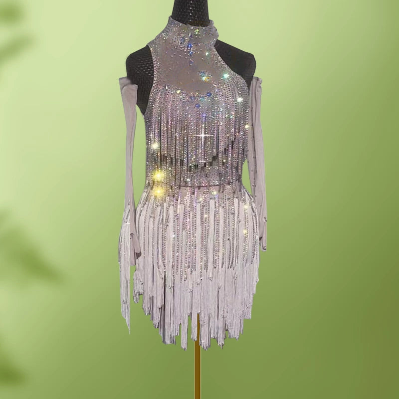 Custom Size Bling Fringe Latin Dance Dresses for Women Girls Salsa Rumba Chacha Performance Art Test Costumes - Moderndancedress.com