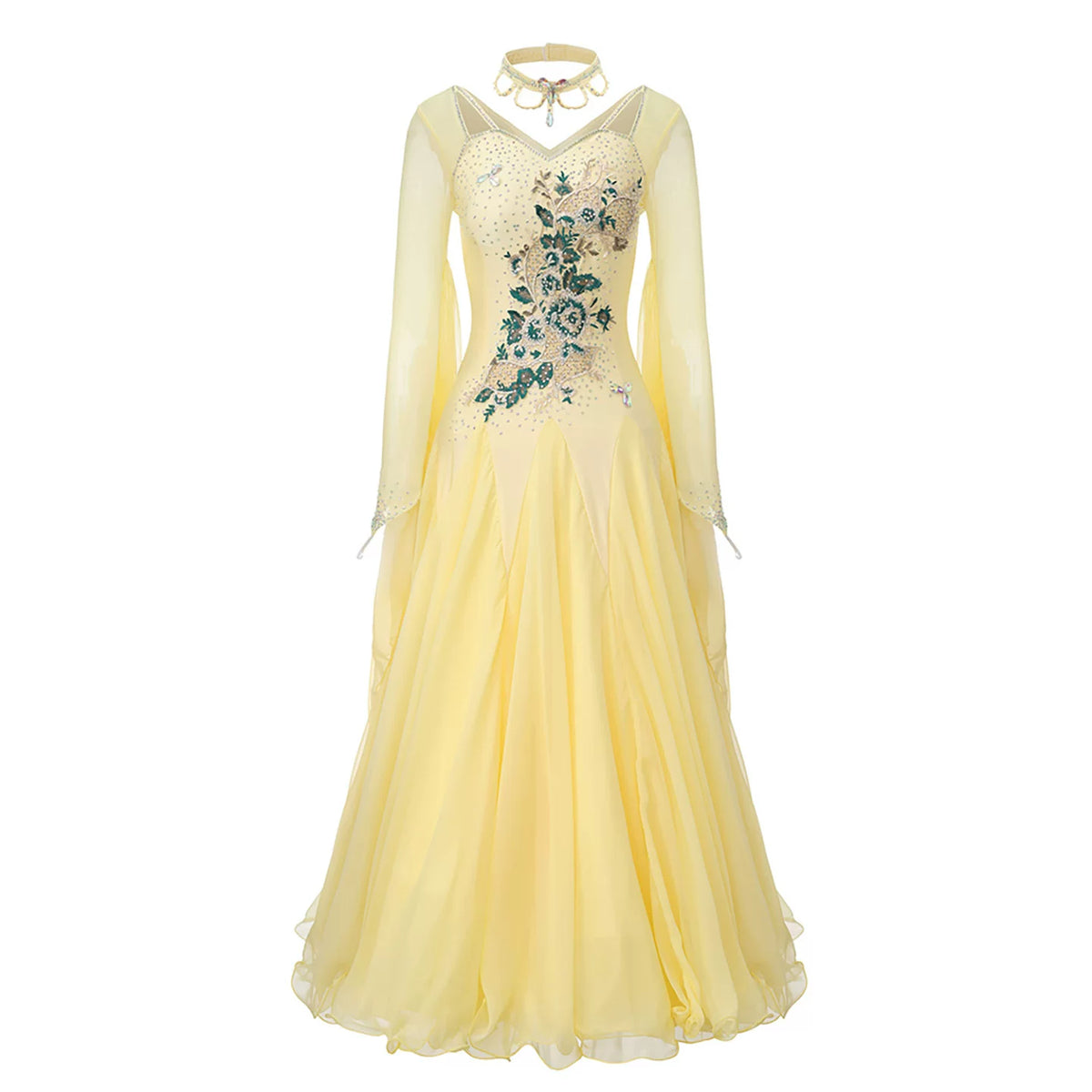 Women Yellow Ballroom Dance Dress - Waltz Competition Tango Gown