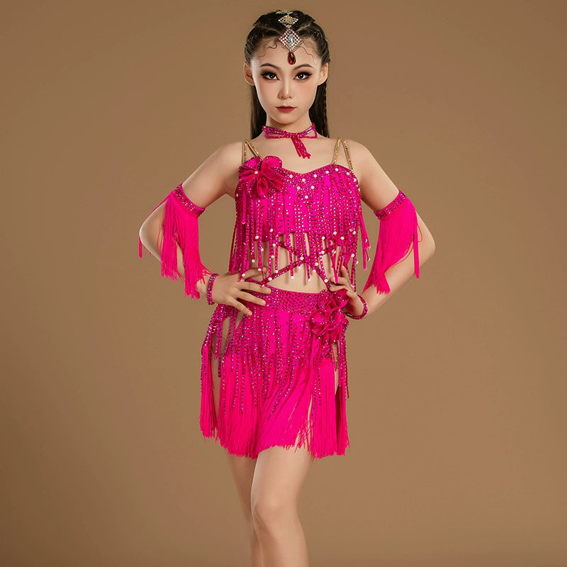Custom Size Royal Blue Latin Dance Dresses for Women Bling Fringe Salsa Rumba Chacha Latin Dance Costumes