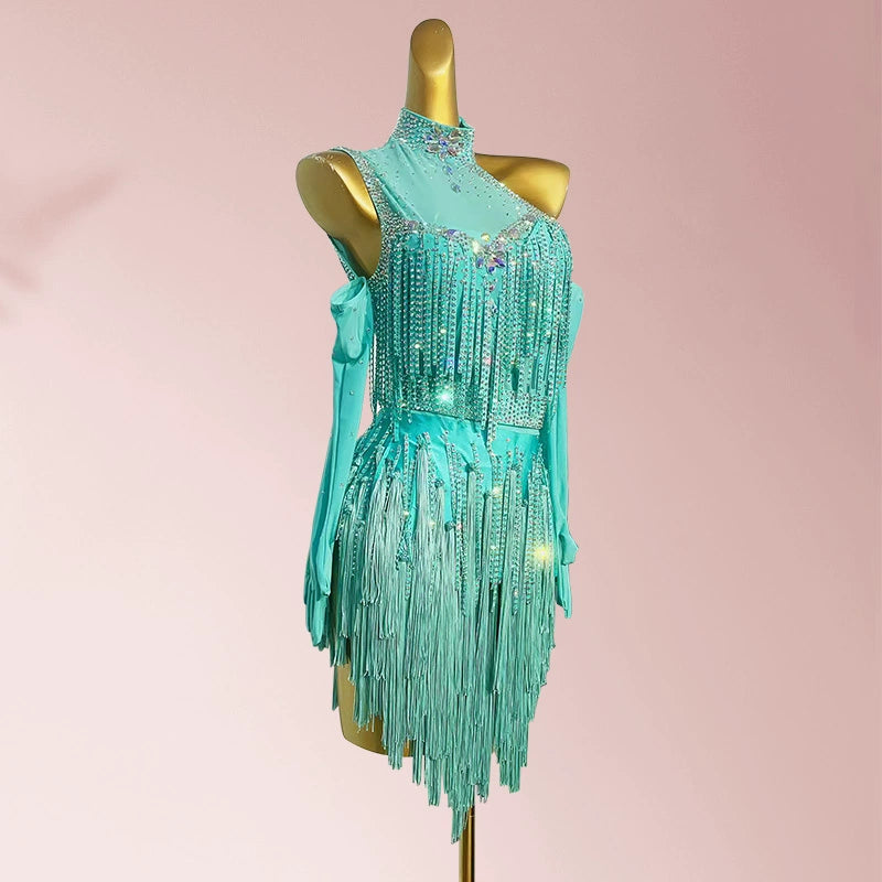 Custom Size Bling Fringe Latin Dance Dresses for Women Girls Salsa Rumba Chacha Performance Art Test Costumes - Moderndancedress.com