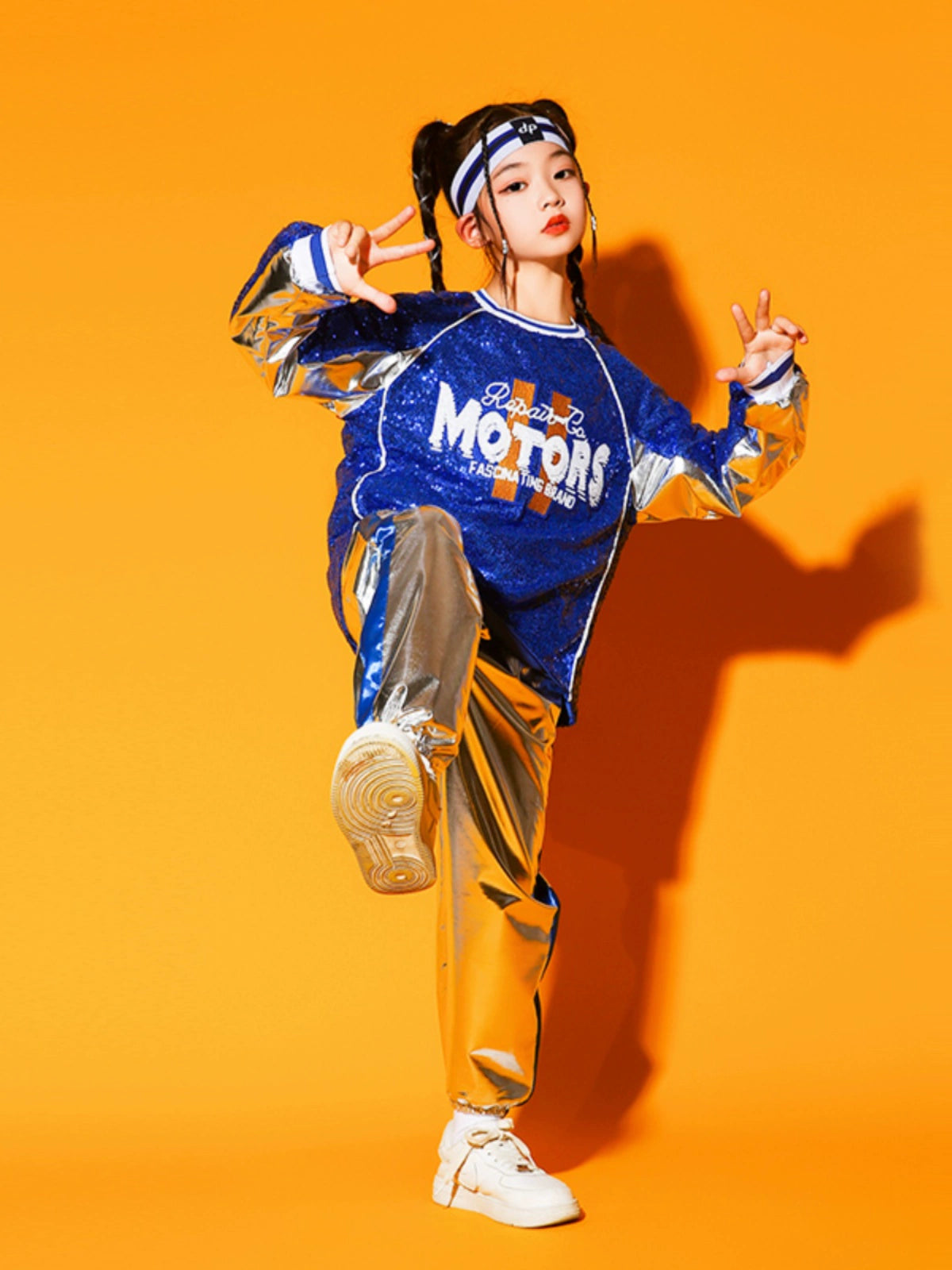 Children's Cheerleading Costumes Silver Blue Sequins Jazz Hip Hop Street Outfit for Girls Boys Opening Ceremony Jazz Dance Outfits for Kids - Moderndancedress.com
