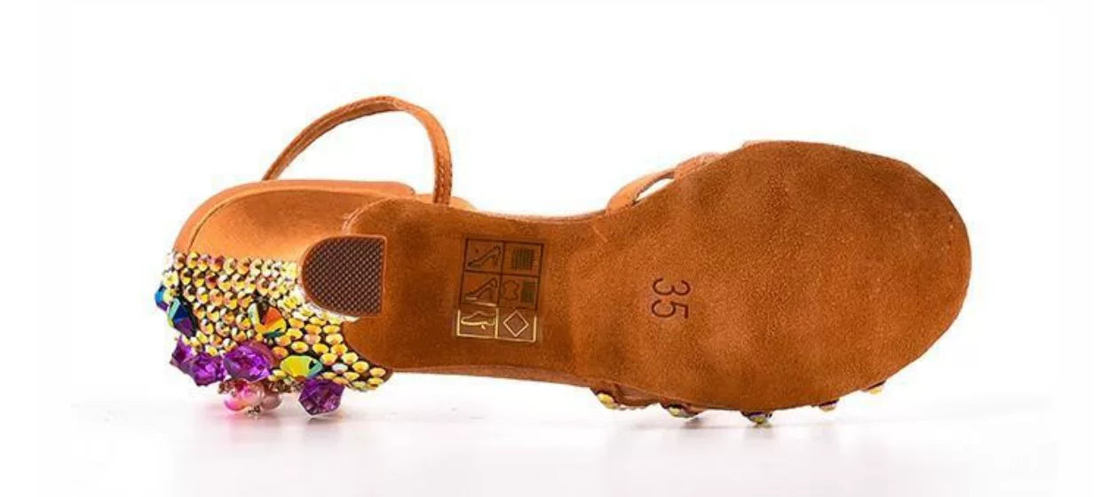 Women's Rhinestone Latin Dance Shoes | Low Heel Ballroom Salsa Sandals