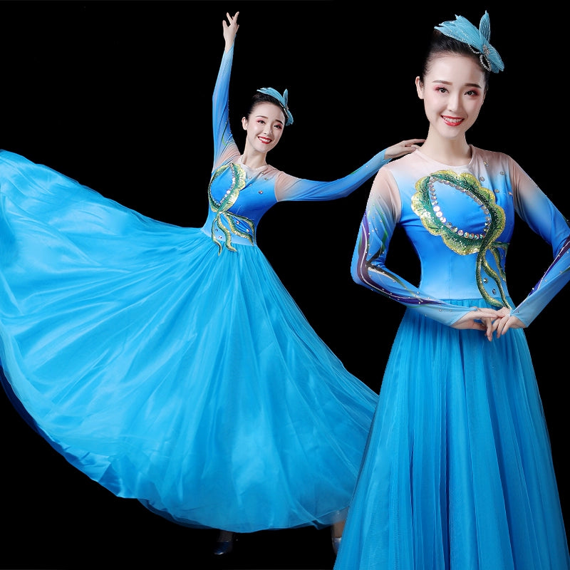 Chinese Folk Dance Costume Modern Dance Dresses, Long Skirts, Chorus Dresses, Adult Opening Dance Skirts, Atmospheric Stage Costumes