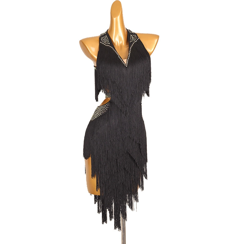 Latin Dance Competition Dresses for Women Girls Navy Yellow Blue Red Purple Dark Green Diamond Haler Neck Latin Salsa Rumba Chacha Dance Costumes - Moderndancedress.com