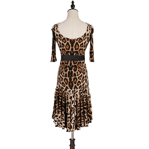 leopard Latin Dance Dresses Latin Dance Competition Dresses / Rhinestones High Dress - 