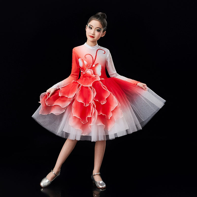 Children's pink green Petals modern dance dresses chorus performance girls tutu skirts school church choir competition outfits - Moderndancedress.com