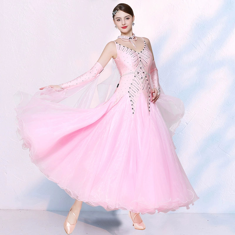 Competition National Ballroom Dance Dresses for Women Girls Mint Lavender White Tango Waltz Foxtrot Performance Long Gown