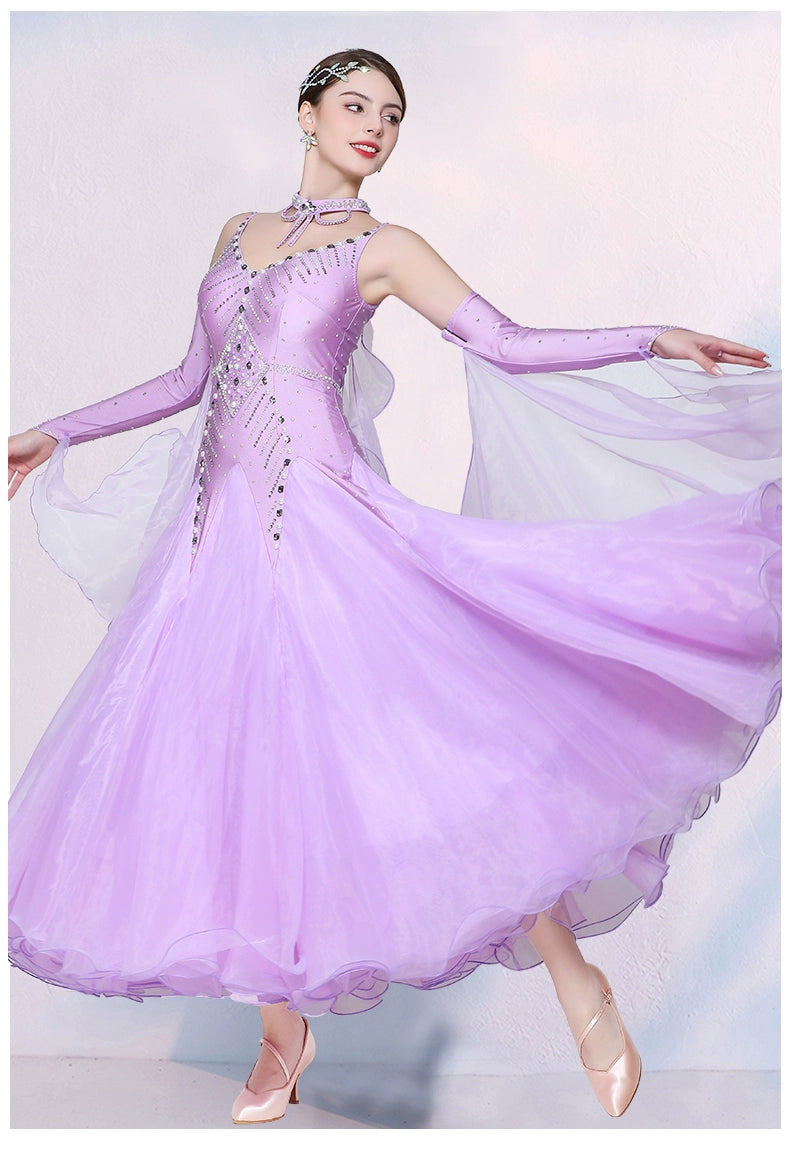 Competition National Ballroom Dance Dresses for Women Girls Mint Lavender White Tango Waltz Foxtrot Performance Long Gown
