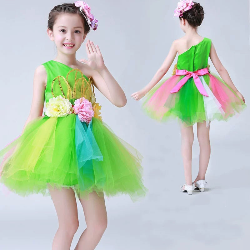Children's Petal Sequins Jazz Dance Costume Kindergarten Chorus Performance Outfits Princess Tutu Skirt Princess Dresses for Girls - Moderndancedress.com
