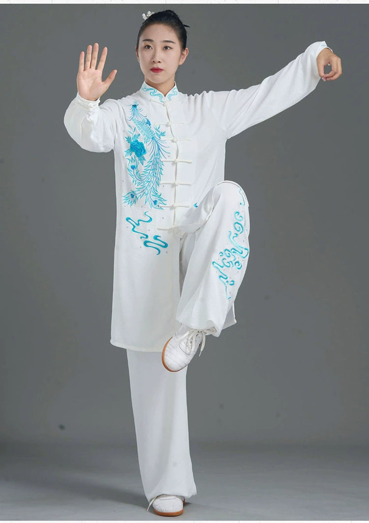 Custom Size White Phoenix TaI Chi Clothing for Women Breathable Martial Art Wushu Performance Clothes Chinese Kung Fu Uniforms - Moderndancedress.com