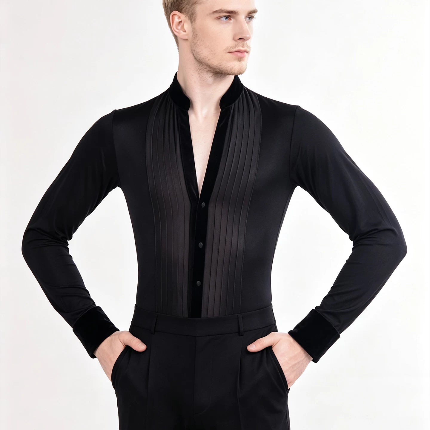 Men's Latin Ballroom Dance Shirt Striped Stand-up Collar Waltz Tango Flamenco Dancing Body Tops