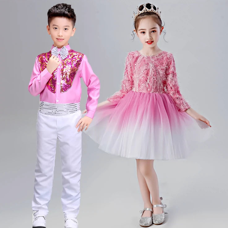 Children jazz dance dress chorus costume performance costume primary school students gauze tutu skirt