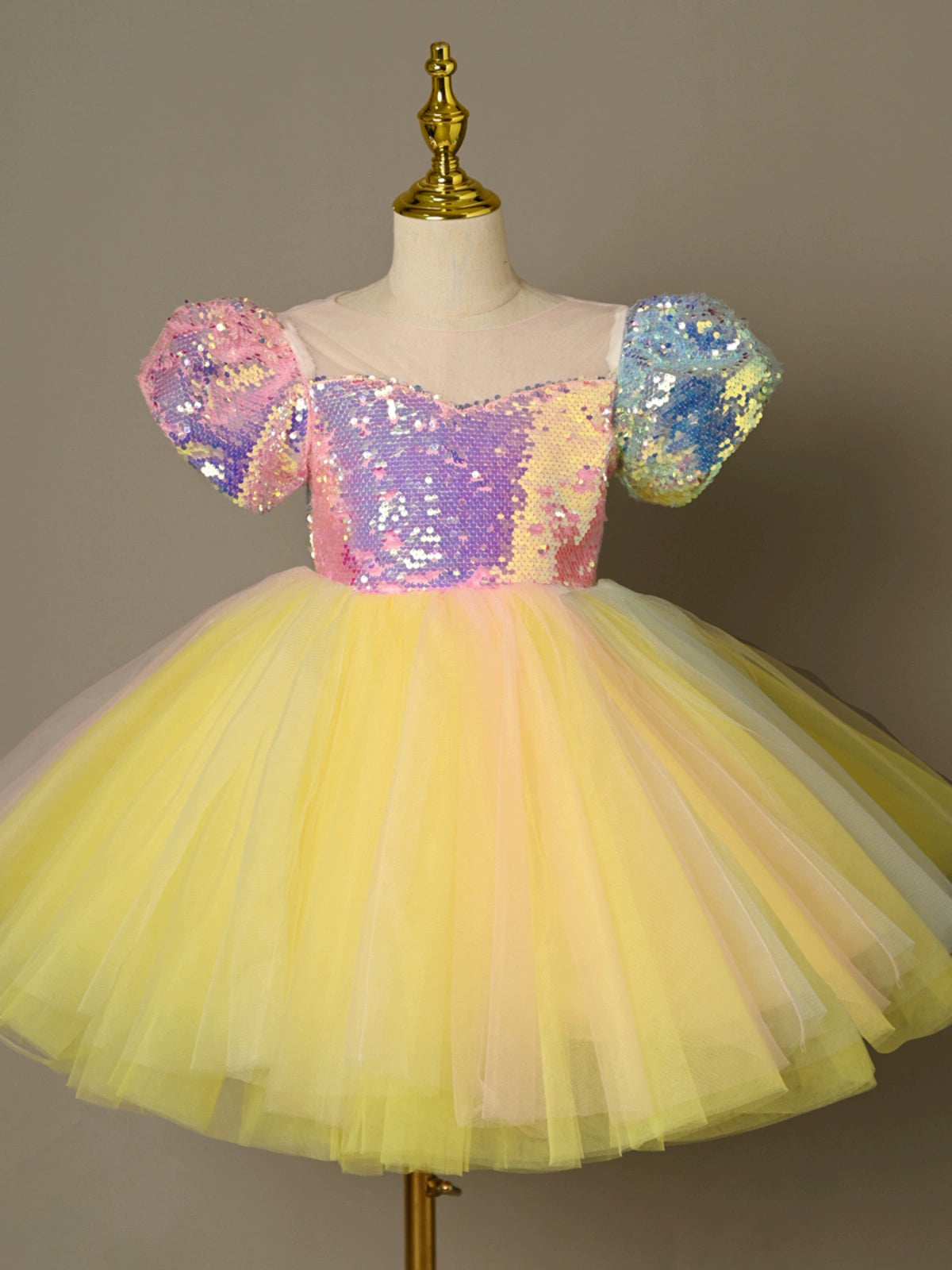 Children colorful yellow sequin tutu skirts ballet jazz dance dresses kindergarten princess choir modern dance costume party dres up skirt - Moderndancedress.com