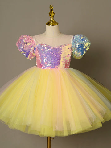 Children colorful yellow sequin tutu skirts ballet jazz dance dresses kindergarten princess choir modern dance costume party dres up skirt - Moderndancedress.com