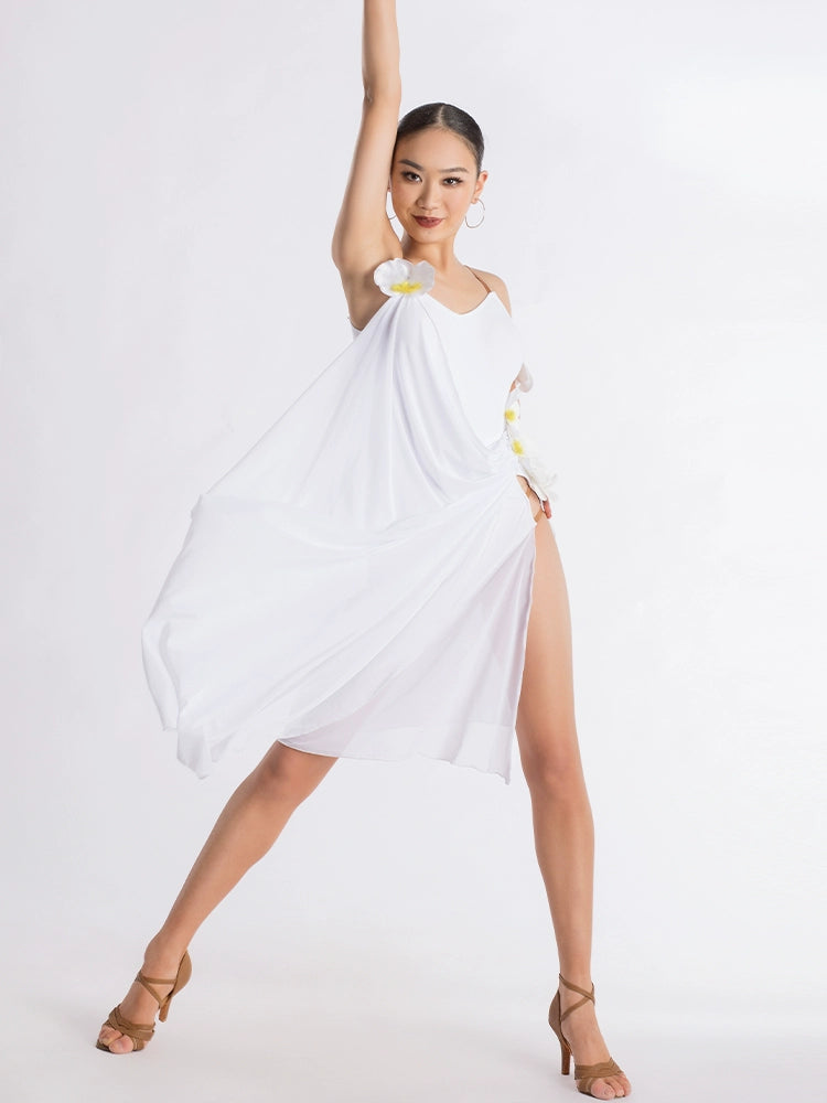 White Latin dance dresses for women girls junvenile salsa rumba chacha latin art test performance costumes for female - Moderndancedress.com
