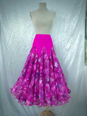 Customized Floral Modern Ballroom Dance Skirts Women Adult Waltz National Standard Tango Dance Performance Competition Skirts - Moderndancedress.com