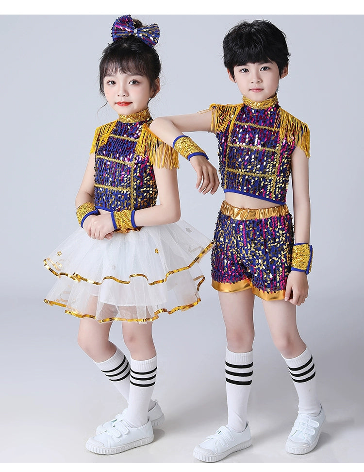Children's jazz costumes colorful sequins glitter hiphop street dance outfits for Boys girls Kindergarten cheerleading exercises clothes - Moderndancedress.com