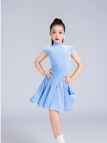 Girls' Blue red velvet latin ballroom dance dresses kids modern dance professional competition clothes for Children - Moderndancedress.com