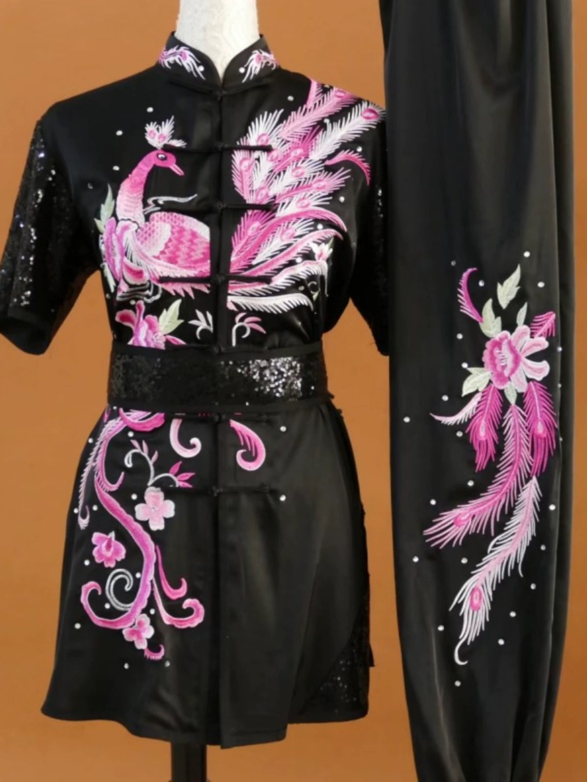 Customized size Embroidered Phoenix Competition Chinese Kungfu uniforms wushu performance Taichi clothing Changquan Nanquan Suit for adult kids - Moderndancedress.com