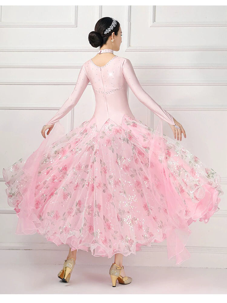Light pink competition national ballroom dance dresses for women girls juvenile waltz tango social dance dress diamonds dance costumes - Moderndancedress.com