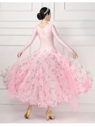 Light pink competition national ballroom dance dresses for women girls juvenile waltz tango social dance dress diamonds dance costumes - Moderndancedress.com