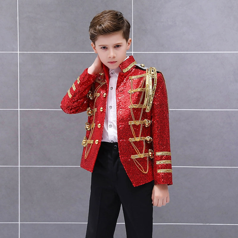 Boys Jazz Dance Costumes uropean Style Children Army Dresses Stage Performance Palace Dresses Prince Dresses Sequins Show Dresses - Moderndancedress.com