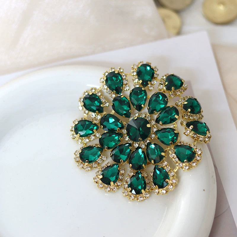 Round red blue bling gemstones DIY headdress dance clothes shoes jewelry flower-shaped hand-sewn corsages headgear dinner bags 8cm - Moderndancedress.com