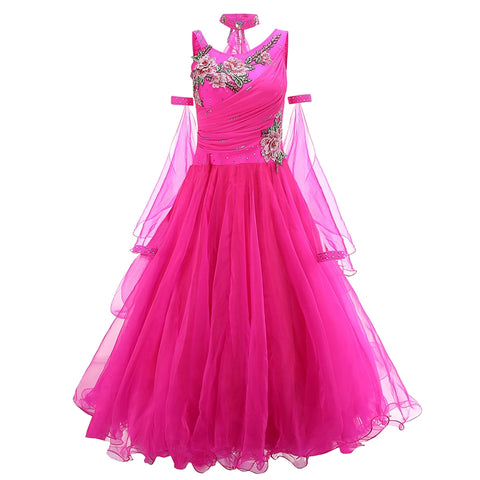 Modern ballroom competition dance dresses for women girls pink blue yellow big swing skirt national tango foxtrot waltz performance clothes - Moderndancedress.com