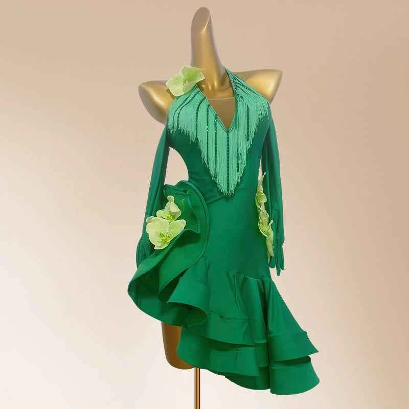 Custom Size Green Purple Competition Latin Dance Dresses for Women Salsa Rumba Chacha Blackpool Performance Costumes