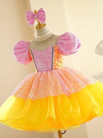 Children's pink yellow sequin jazz dance dress girls tutu ballet dresses singers choir kindergarten pianist model show performance skirts for kids - Moderndancedress.com