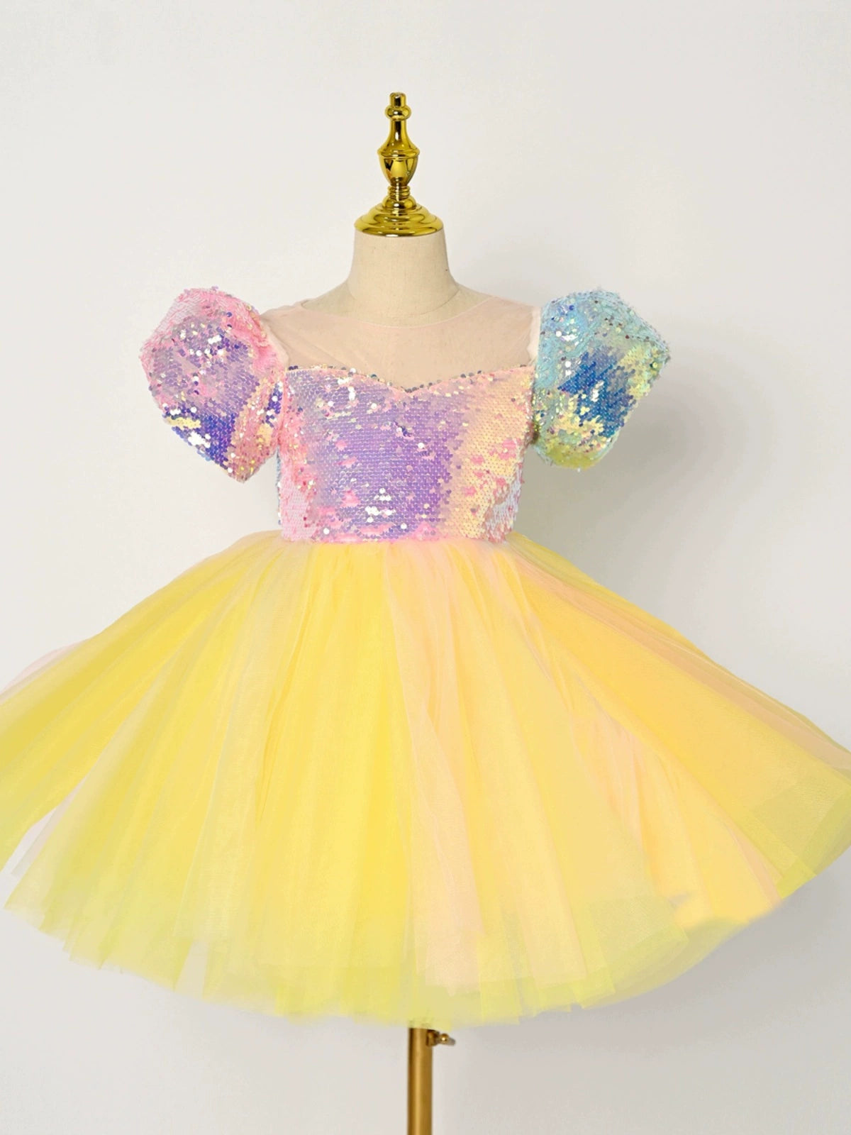 Children colorful yellow sequin tutu skirts ballet jazz dance dresses kindergarten princess choir modern dance costume party dres up skirt - Moderndancedress.com