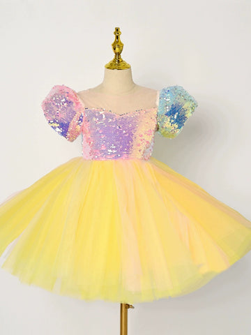 Children colorful yellow sequin tutu skirts ballet jazz dance dresses kindergarten princess choir modern dance costume party dres up skirt - Moderndancedress.com