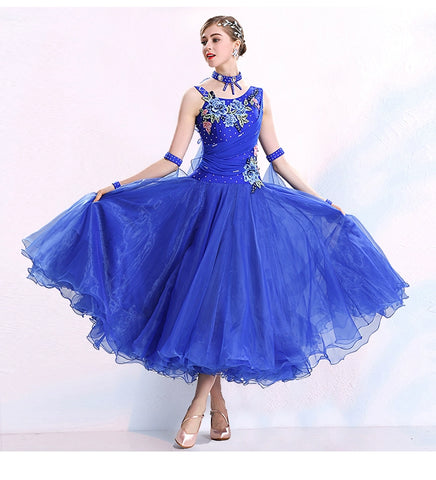 Modern ballroom competition dance dresses for women girls pink blue yellow big swing skirt national tango foxtrot waltz performance clothes - Moderndancedress.com