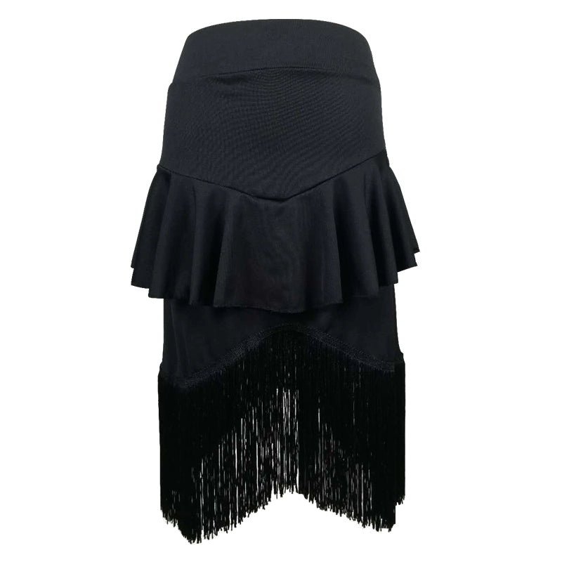 Latin dancer's adult half-length skirt, kungfu, dance costume, double-decked lotus-leaf fringed dress - Moderndancedress.com