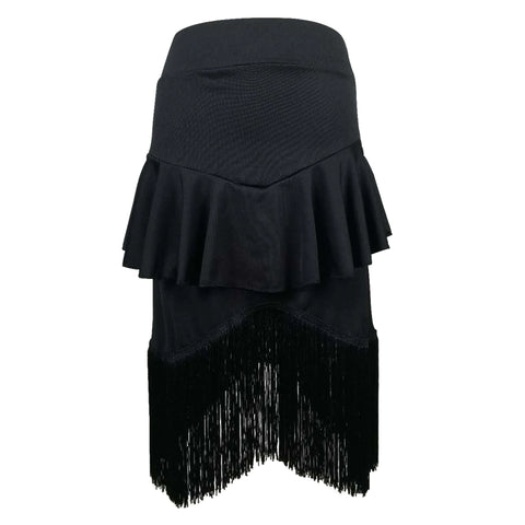 Latin dancer's adult half-length skirt, kungfu, dance costume, double-decked lotus-leaf fringed dress - Moderndancedress.com