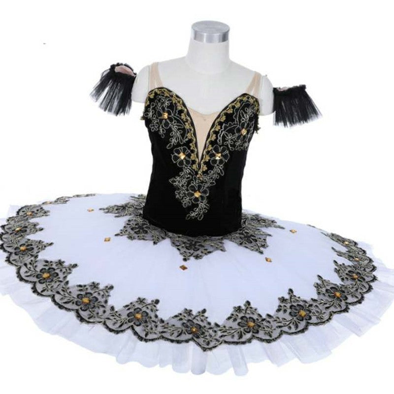 Children Girls professional white with black tutu skirt Swan Lake ballerina pancake pettiskirts classical ballet dance dress for kids ballet stage costumes - Moderndancedress.com