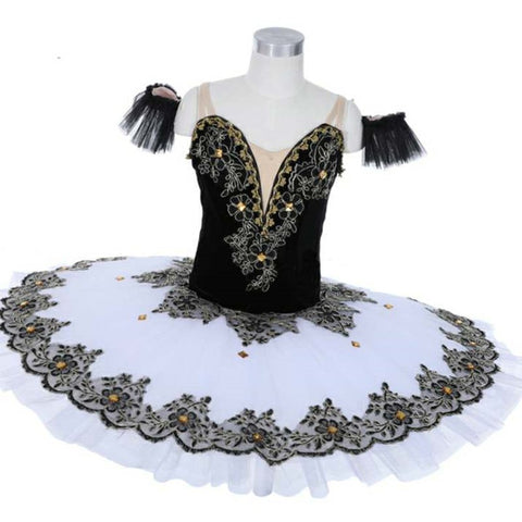 Children Girls professional white with black tutu skirt Swan Lake ballerina pancake pettiskirts classical ballet dance dress for kids ballet stage costumes - Moderndancedress.com