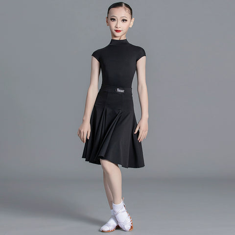 Latin Dance dresses for kids Girls green wine Competition Short Sleeve International modern Dance Standard Suit for children - Moderndancedress.com