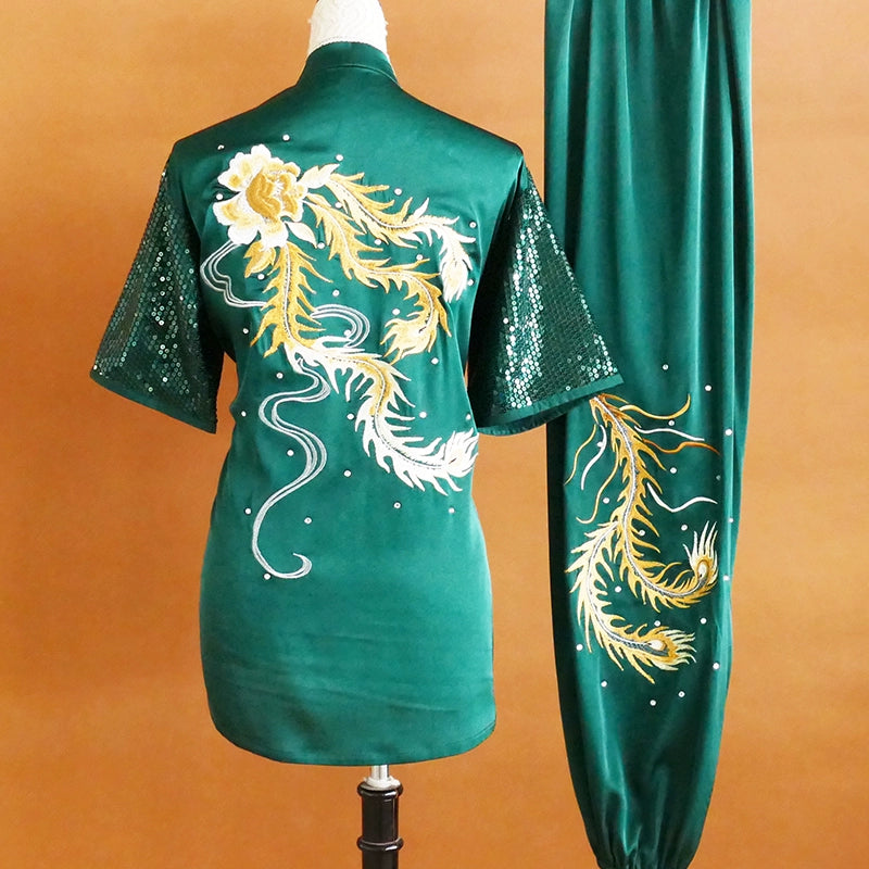 Custom Size Embroidery Gold Phoenix Competition Tai Chi Clothing for Unisex Wushu Changquan Nanquan Performance Uniforms - Moderndancedress.com