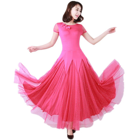 Women's Ballroom Dance Dresses Modern Short Sleeve Dresses, Social Dance Dresses, Waltz Tango National Standard - Moderndancedress.com