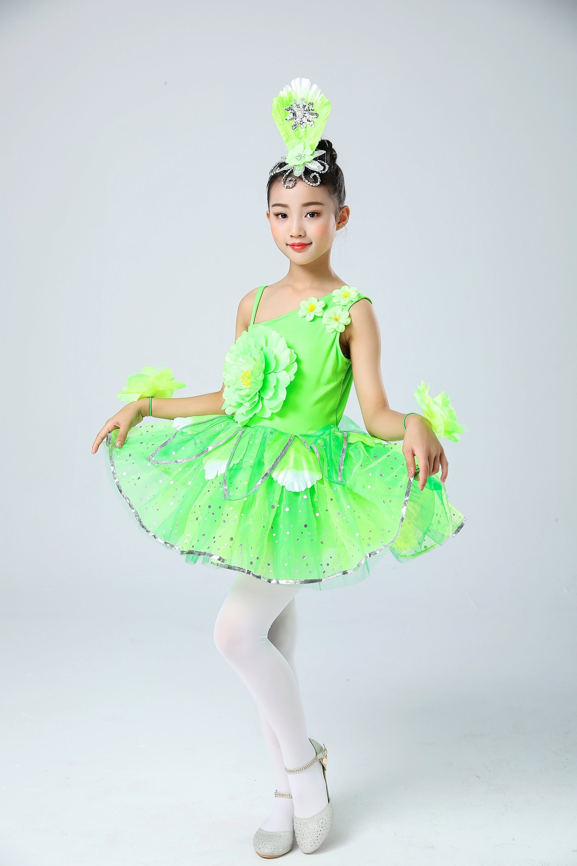 Children's Pink Petals Flowers Jazz Dance Dresses Jasmine Blossom Dance Costume Flower Fairy Tutu Skirts Performance Costume for Kids - Moderndancedress.com
