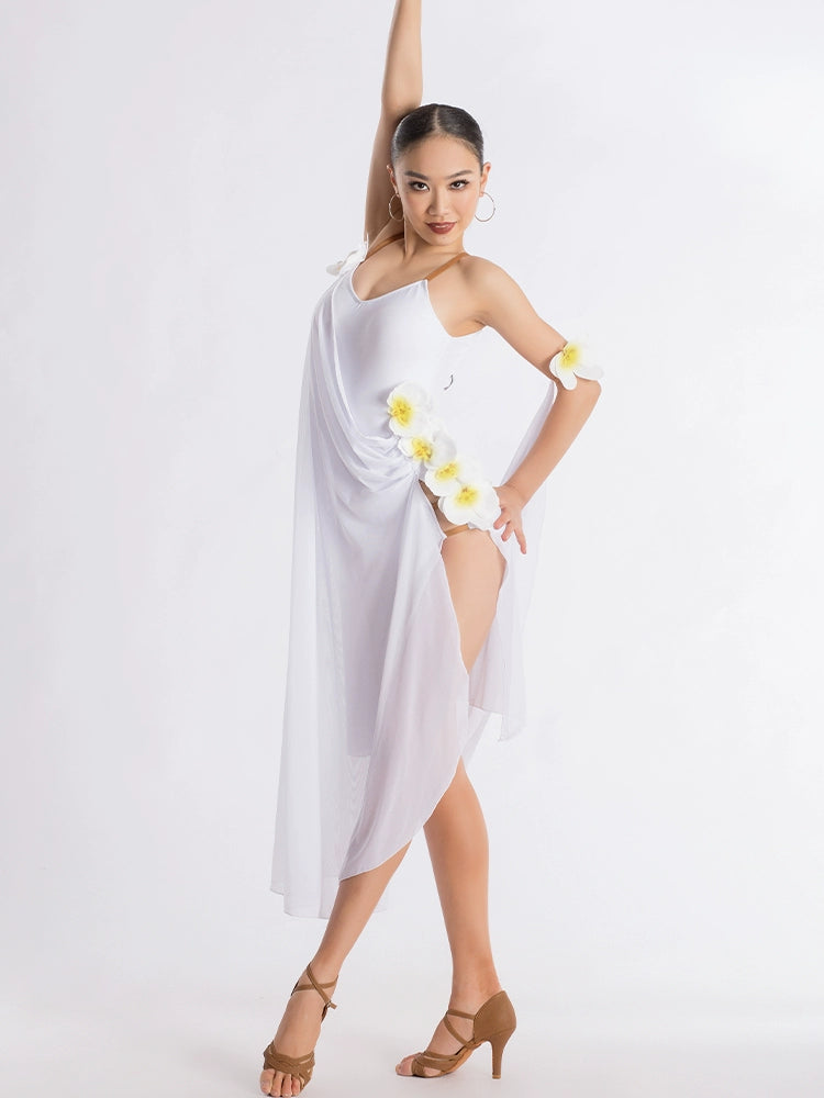 White Latin dance dresses for women girls junvenile salsa rumba chacha latin art test performance costumes for female - Moderndancedress.com
